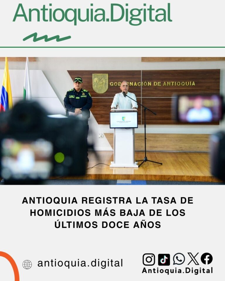 Antioquia registra la tasa de homicidios más baja de los últimos doce años 