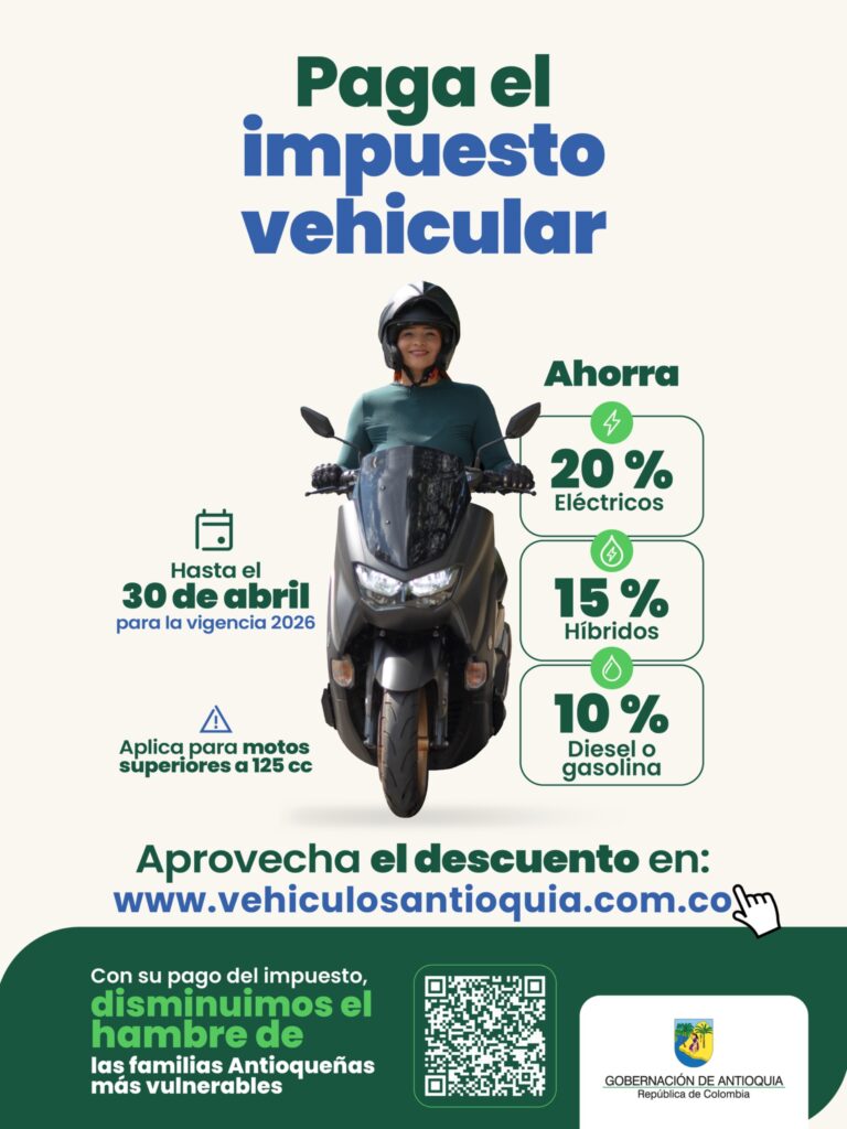 Antioquia invita a pagar impuesto vehicular con descuento
